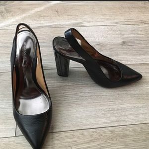 Genuine Black Leather Coach Sling Back Heels